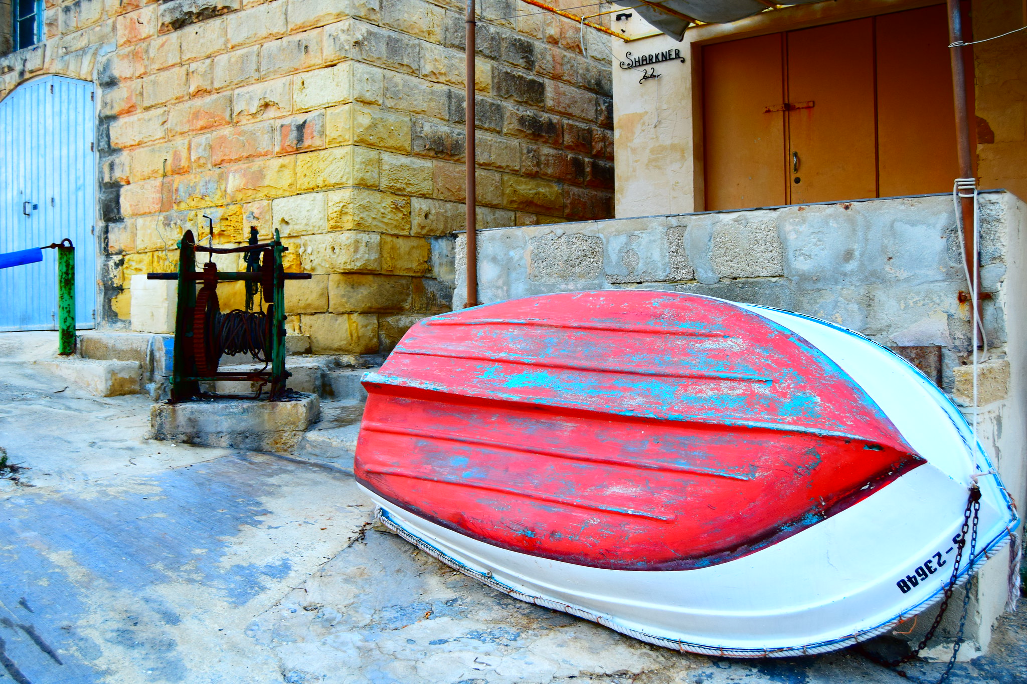 Underside of boat showing antifouling paint coat