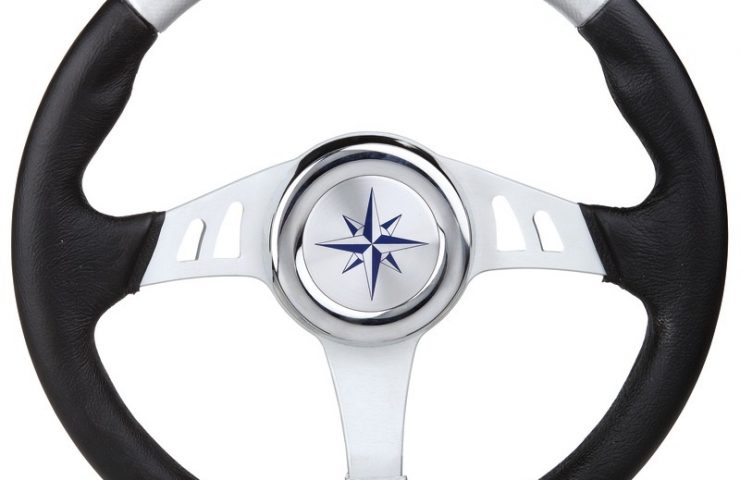 Black and White Boat Steering Wheel on a white background